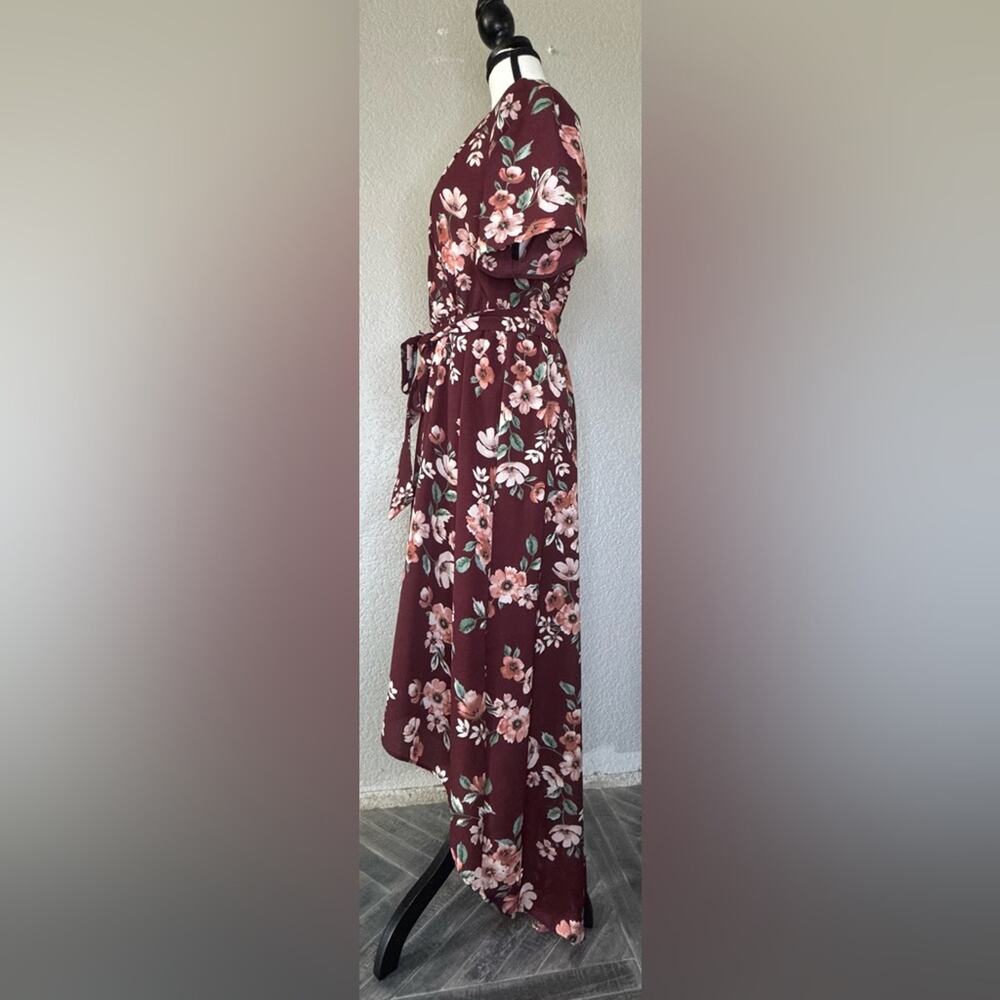 Stevie Hender Burgundy Floral High/Low Maxi Dress | Size M - Picture 4 of 12